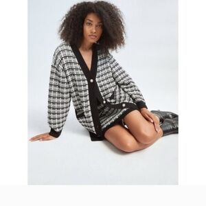 Black and White Houndstooth Cardigan and Skirt Set